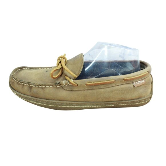 LL Bean Men's Brown Leather Flannel Lined Flexible Crepe Handsewn Slippers 7 M - Picture 1 of 9